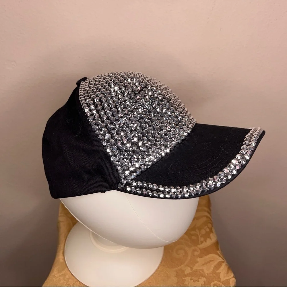 BLACK STUDDED SPARKLE WOMENS HAT BIKER GOTH PUNK SILVER